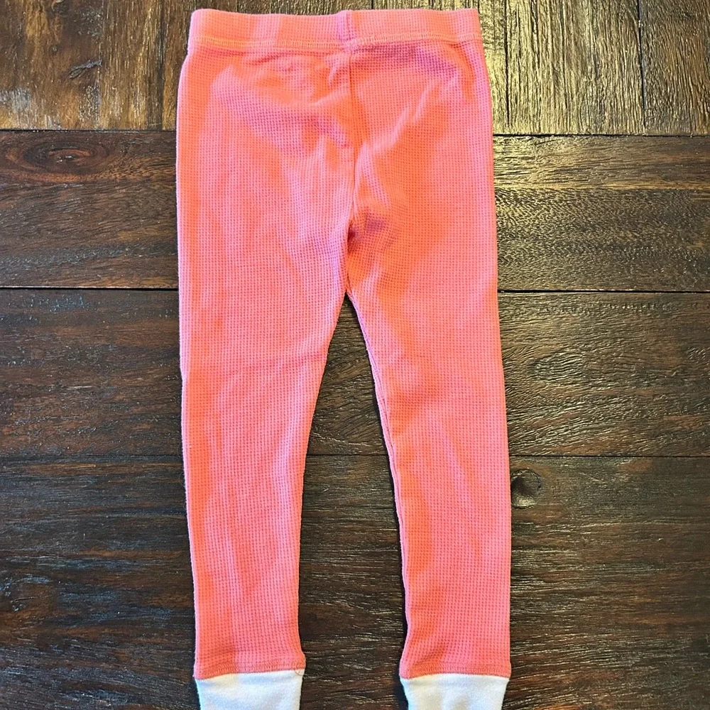Cuddl Duds Girls Pink Waffle Thermal Pajama Set with White Trim
